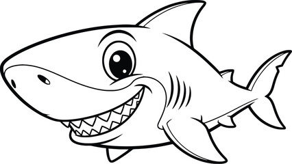 Naklejka premium Cartoon shark, smiling shark, vector illustration, black and white, graphic resource
