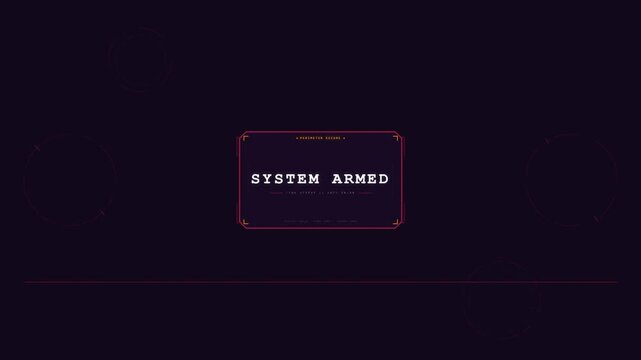 Futuristic system armed text glitching on dark background
