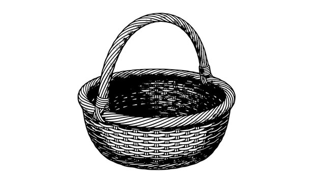 Vintage Wicker Basket Engraving Style Vector Illustration