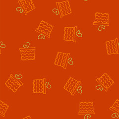 Obraz premium pattern hand drawn gift box with vibrant orange line pattern and green heart shaped bow, simple doodle style vector icon evoking love, celebration, giving, and special occasions