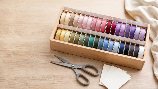 Ribbon spool organizer with blank color tabs