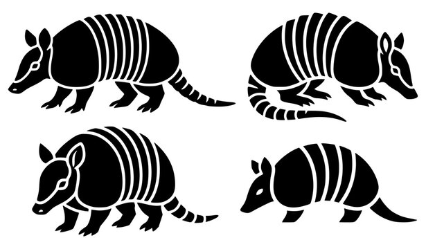 Armadillo Silhouette Collection with Different Walking and Resting Poses Vector Set
