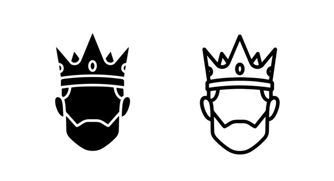 Royal bearded king avatar icons in silhouette and line art style representing authority, leadership, and nobility