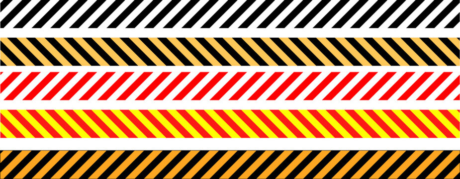 Collection of hazard warning stripes and diagonal safety caution tapes