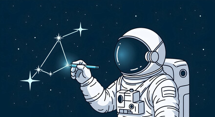 Astronaut drawing a constellation in outer space with a pen. © Ridwan