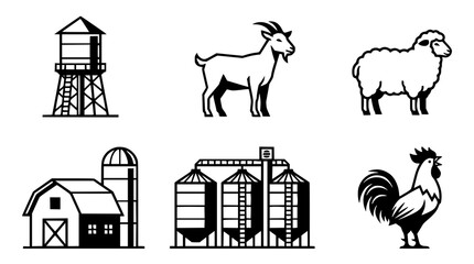 Agriculture icon collection with livestock barn silos and rural farm graphics © Shohel