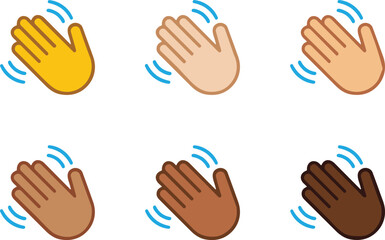 Fototapeta premium Waving Hand Emoji Icons Set Featuring Diverse Skin Tone Gestures For Greeting Communication And Social Interaction