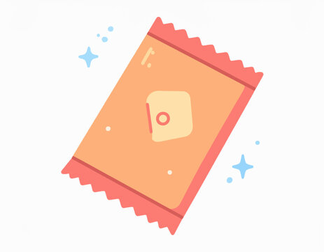 A stylized, flat design of a candy wrapper with a starburst accent