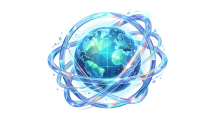 Digital Earth Globe with Orbiting Light Trails. © andi
