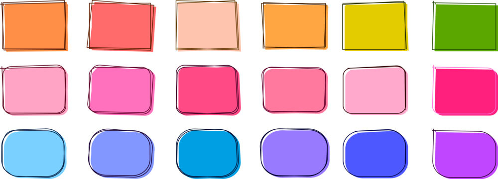 Colorful hand drawn scribble square frame collection with blank rectangle outline sticky note label shape elements