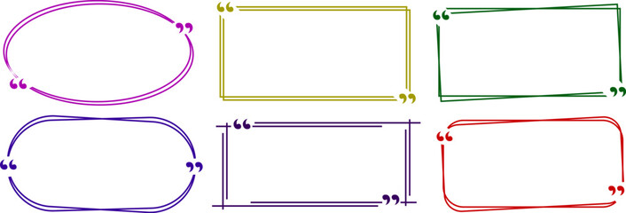 Obraz premium Colorful quotation mark frame collection with blank hand drawn scribble block border shapes for quote layout text box template