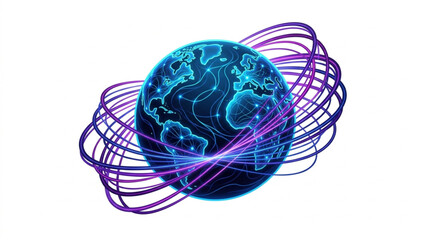 Digital Earth with Glowing Lines and Orbits. © andi