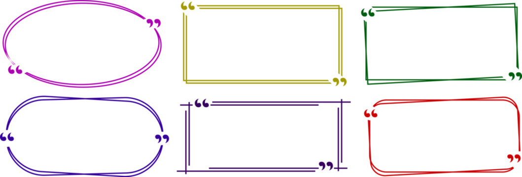 Colorful quotation mark frame collection with blank hand drawn scribble block border shapes for quote layout text box template