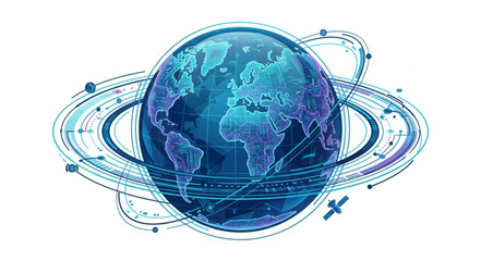 Digital Earth with Satellite Orbiting and Network Connections. © andi