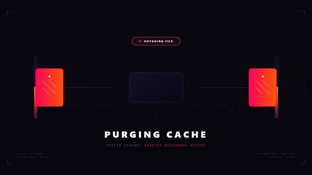Animated technological interface showing the process of purging cache