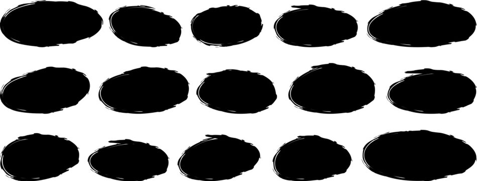 Set of black oval paint textures with abstract brush strokes