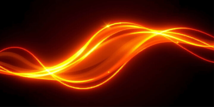 Abstract fire and glowing smoke background with orange flames and light waves