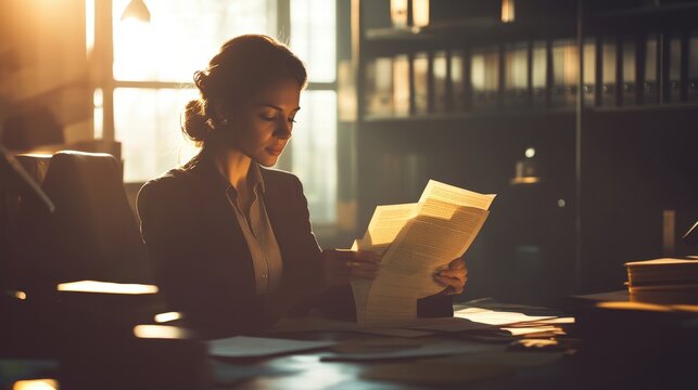 businesswoman reviewing documents in office