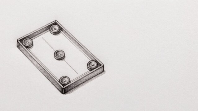 Black-and-white drawing plain light-colored paper rectangular object smooth glossy surface appears made metal