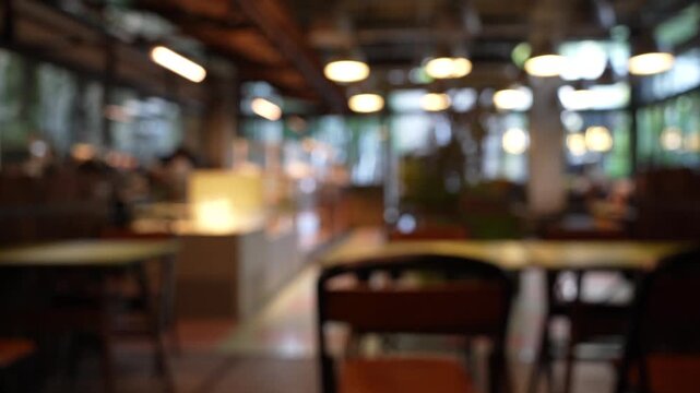 Blurred view of restaurant and coffee shop cafe interior background and lighting bokeh