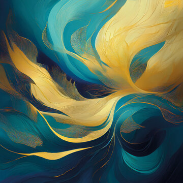 Vibrant abstract work in blue and golden
