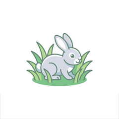 Fototapeta premium Rabbit in green grass graphic illustration.