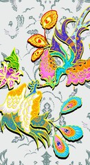 Fototapeta premium Bird couple. Batik style. Wedding invitation.