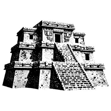 Mesoamerican temple structure, stepped ziggurat with summit shrine, pre stone architecture, sacred ceremonial monument, ritual platform, stuccoed facade ruins.