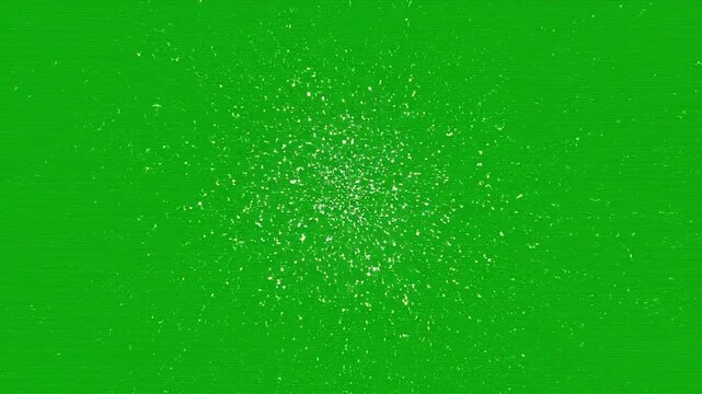 Sparkling light particles explode outwards on a vibrant green background