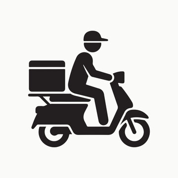 Black silhouette of a delivery man riding a scooter