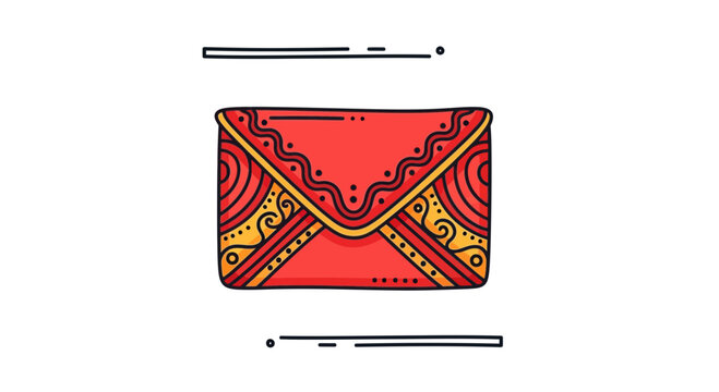 Vibrant Red Envelope with Intricate Golden Patterns, Decorative Mail, Festive Greeting Card