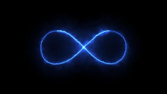 Glowing blue neon infinity symbol animation on black background, seamless loop clipart footage for modern design motion animation 4k video.