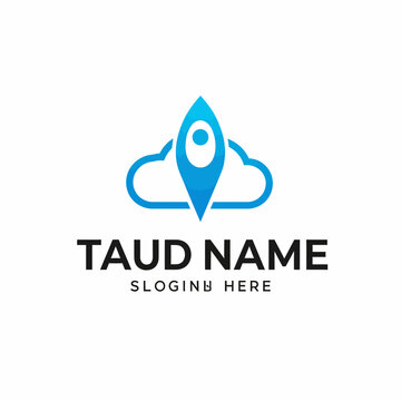 Blue cloud and rocket logo for startup business branding.