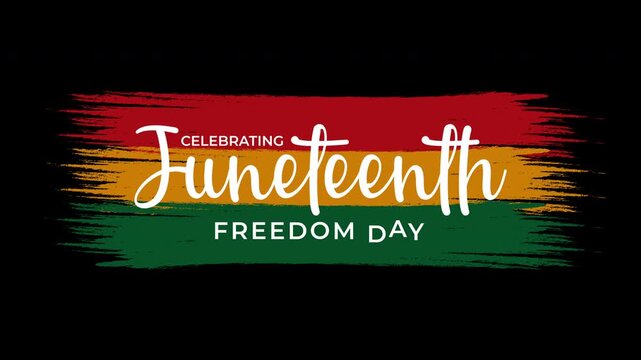 Animated juneteenth text on colorful brushstroke background for festive promotions, social media posts, and educational presentations. Suitable for digital marketing.