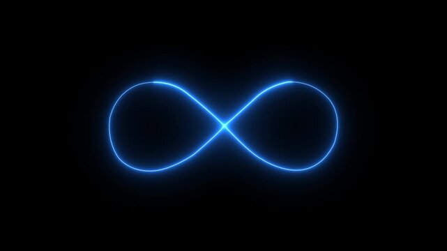 Glowing blue neon infinity symbol animation on black background, seamless loop clipart footage for modern design motion animation 4k video.