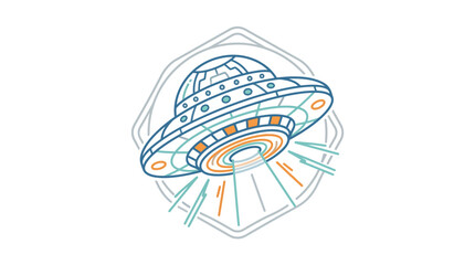 Retro flying saucer alien spacecraft with beams of light. © Mbeji