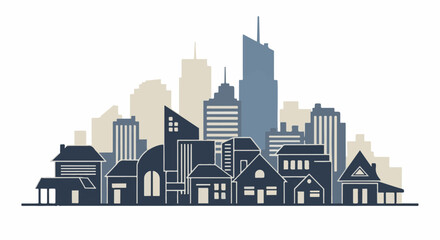 Fototapeta premium Stylized cityscape with varied buildings, both residential and high-rise structures