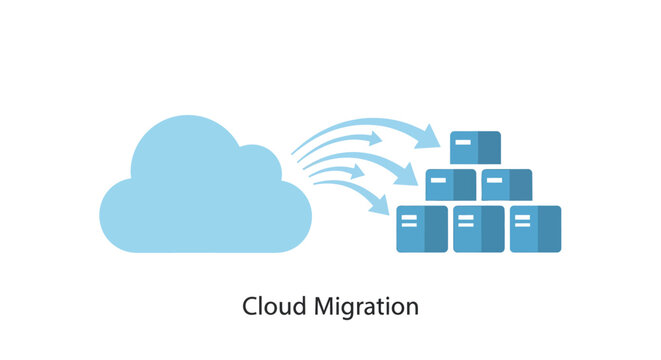 Cloud Migration Illustration With Boxes And Arrows Flat Vector Graphic