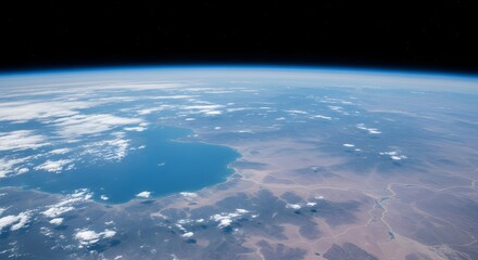 Fototapeta premium Aerial view of earth coastline and desert