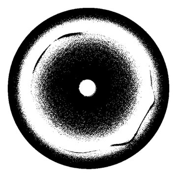 dot matrix disc, grayscale halftone circle with perforated center, abstract raster art, pixel dithered radial design, vector style cutout.