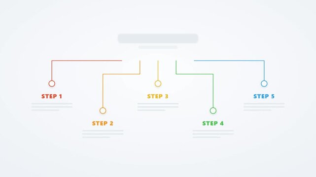Five step process infographic with animated connecting lines and options presentation template