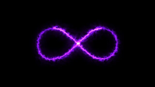 Glowing blue neon infinity symbol animation on black background, seamless loop clipart footage for modern design motion animation 4k video.