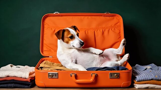Dog resting in open suitcase