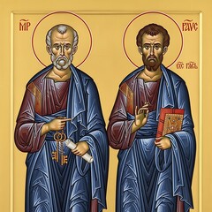 Iconic depiction of Saint Peter and Saint Paul, religious art.