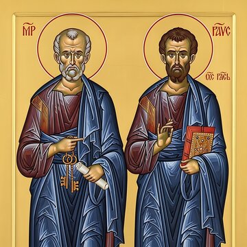 Iconic depiction of Saint Peter and Saint Paul, religious art.
