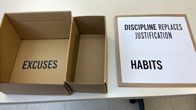 Excuses versus Habits: A Visual Representation of Discipline Replacing Justification in Personal Growth and Development
