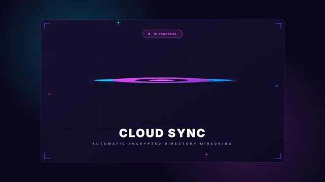 Dark digital interface displaying cloud sync animation