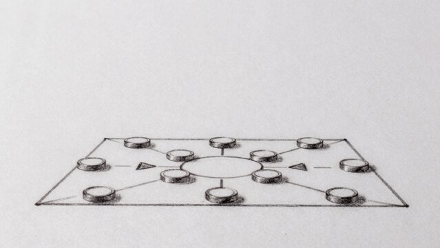 Black-and-white drawing plain light-colored paper which appears sketch piece loose sketchy style thin precise