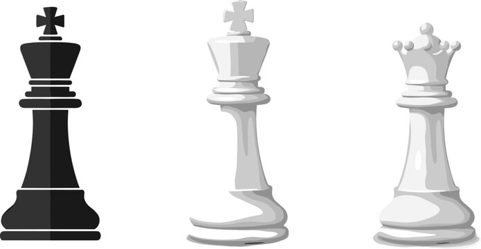 Chess Piece Vector Set with Black King White King and Queen Icons for Strategy Games Business Competition and Graphic Design Projects