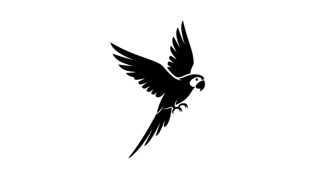 Flying macaw parrot silhouette icon on white background